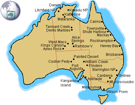 Map of Australia with the most important places of my journey